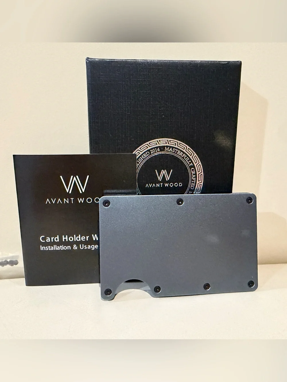 NEW Avant Wood Metal Card & Money Clip Wallet in Metallic Gray and Black